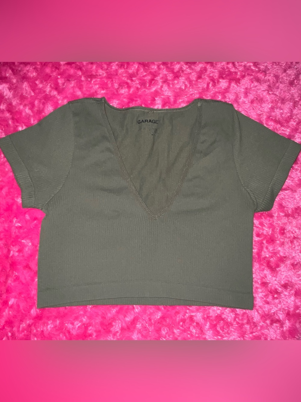 green garage crop top